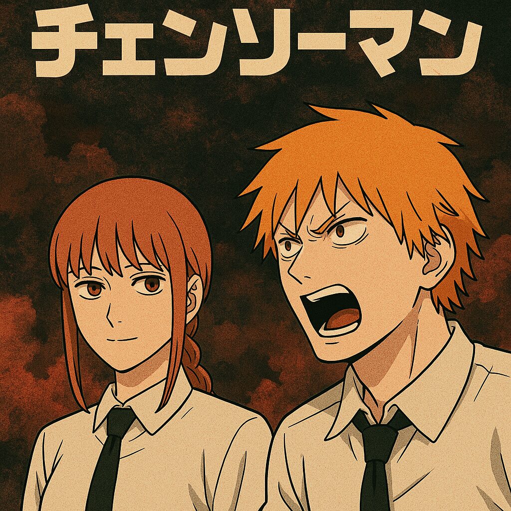 `チェンソーマン 第1部最終回を解説するアイキャッチ画像。マキマとデンジが描かれ、衝撃の結末や伏線回収を考察。`