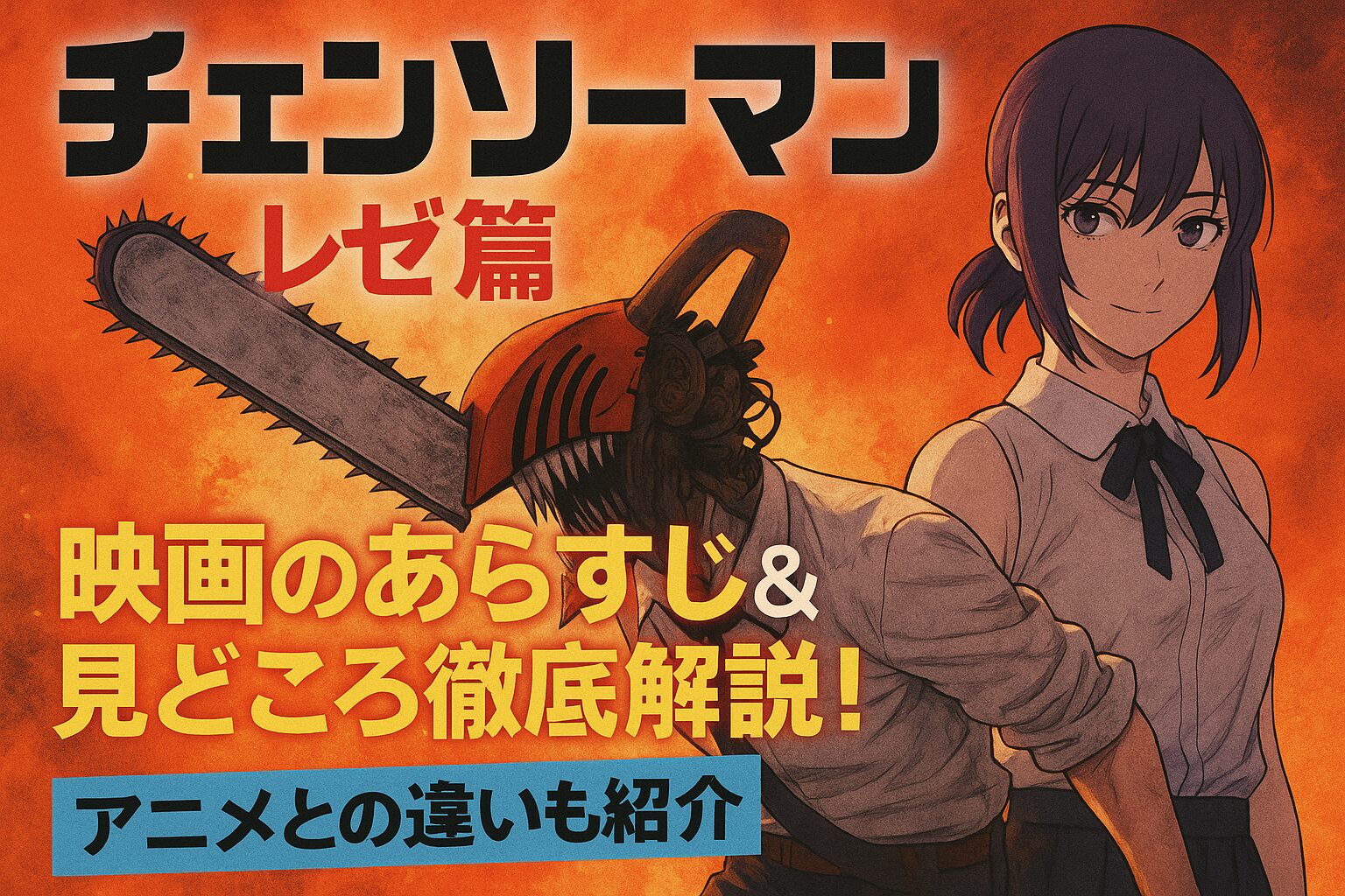 映画チェンソーマン レゼ篇のあらすじ・見どころ・アニメとの違いを解説した記事のアイキャッチ画像