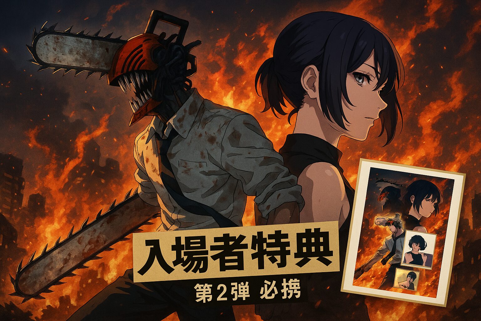 劇場版チェンソーマン レゼ篇の入場者特典（第2弾・第3弾）の配布情報。特典カードとデンジ、レゼのAIイラスト